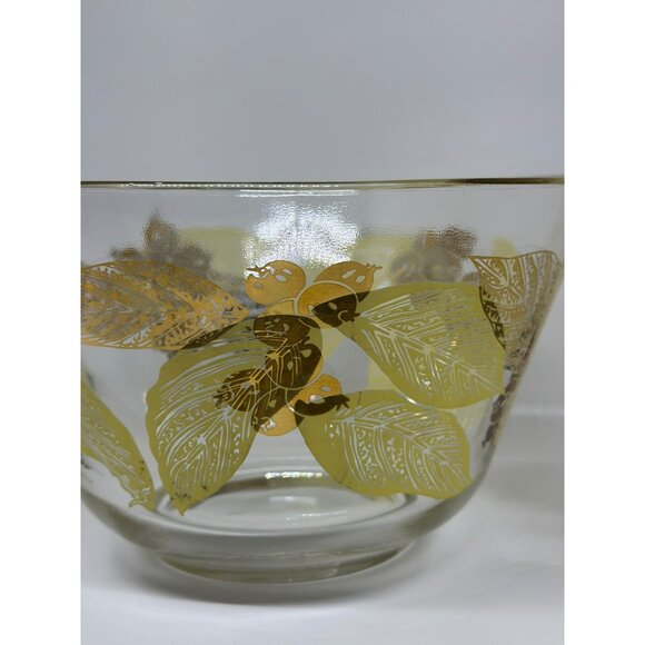 VTG Anchor Hocking Retro Gold Painted Fruit and Leaves MCM Glass Snack Bowl - Picture 2 of 5